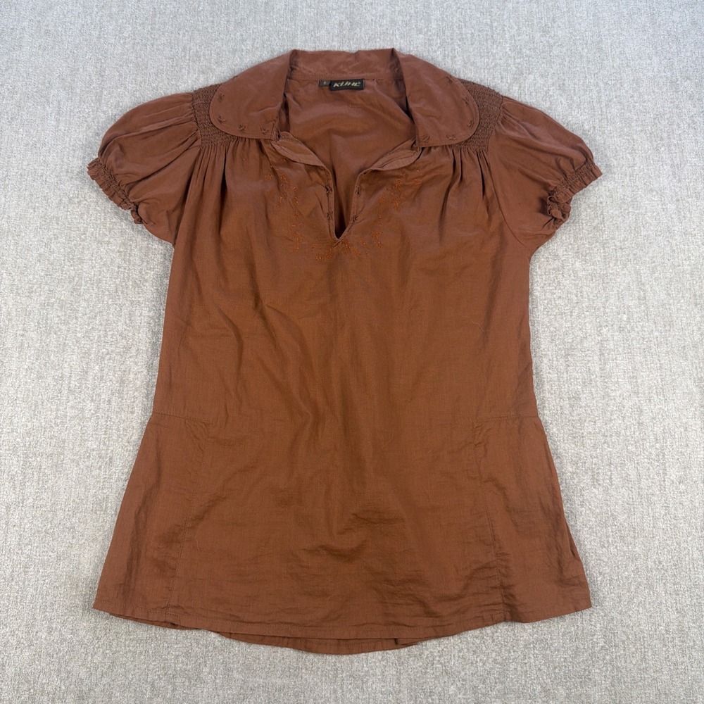 KUHL Embroidered Top Women's S 100% Cotton Rust Orange